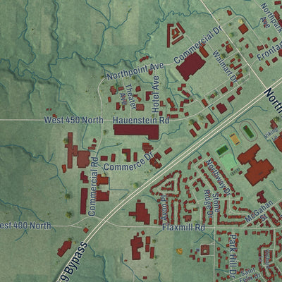 Second close-up of the map of Huntington, Indiana print showing more streets and buildings