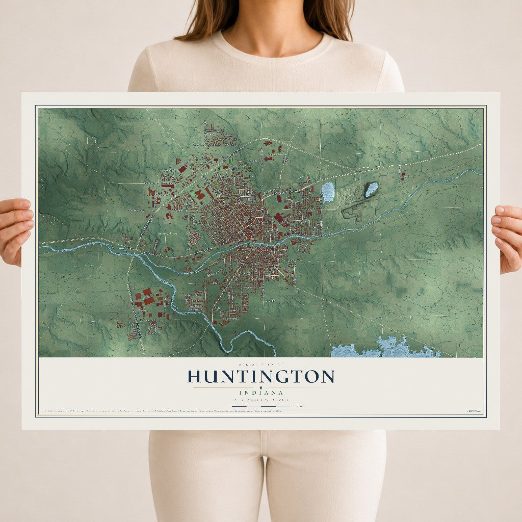 Map of Huntington, Indiana, 18 x 24 inch unframed archival matte print