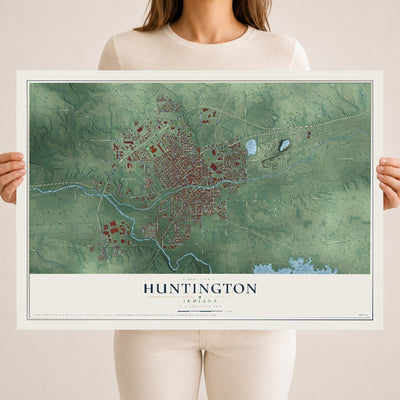 Map of Huntington, Indiana, 18 x 24 inch unframed archival matte print