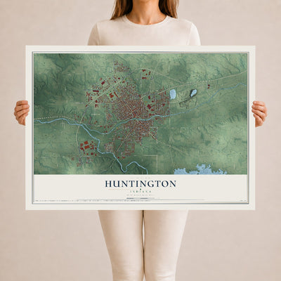 Map of Huntington, Indiana, 24 x 36 inch unframed archival matte print