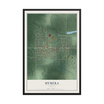 Map of Hymera, Indiana, 12 x 18 inch print in a black wood frame