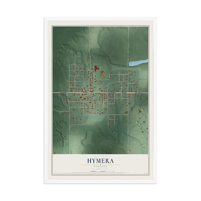 Map of Hymera, Indiana, 12 x 18 inch print in a white wood frame