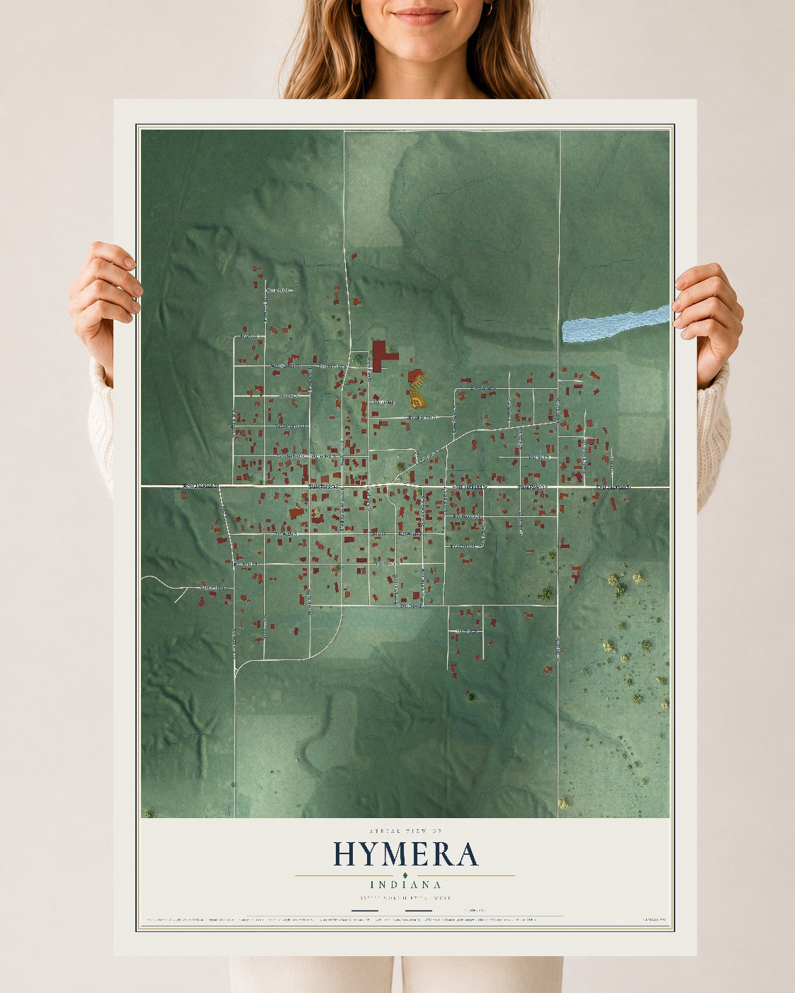Map of Hymera, Indiana, 24 x 36 inch unframed archival matte print
