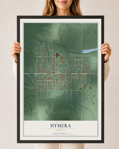 Map of Hymera, Indiana, 24 x 36 inch print in a black wood frame