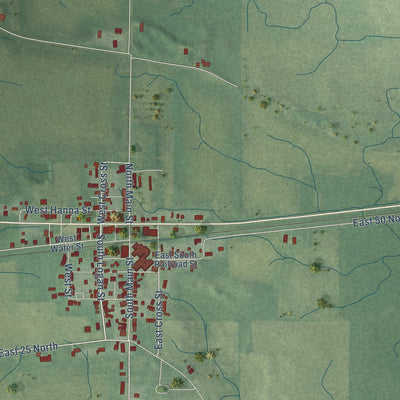 Close-up of the map of Idaville, Indiana print showing street and building detail