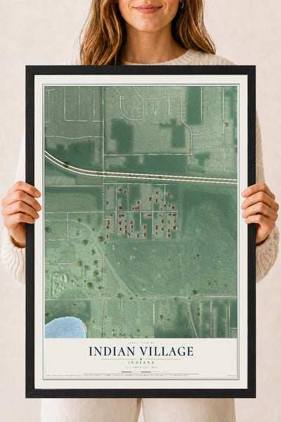 Map of Indian Village, Indiana, 18 x 24 inch print in a black wood frame