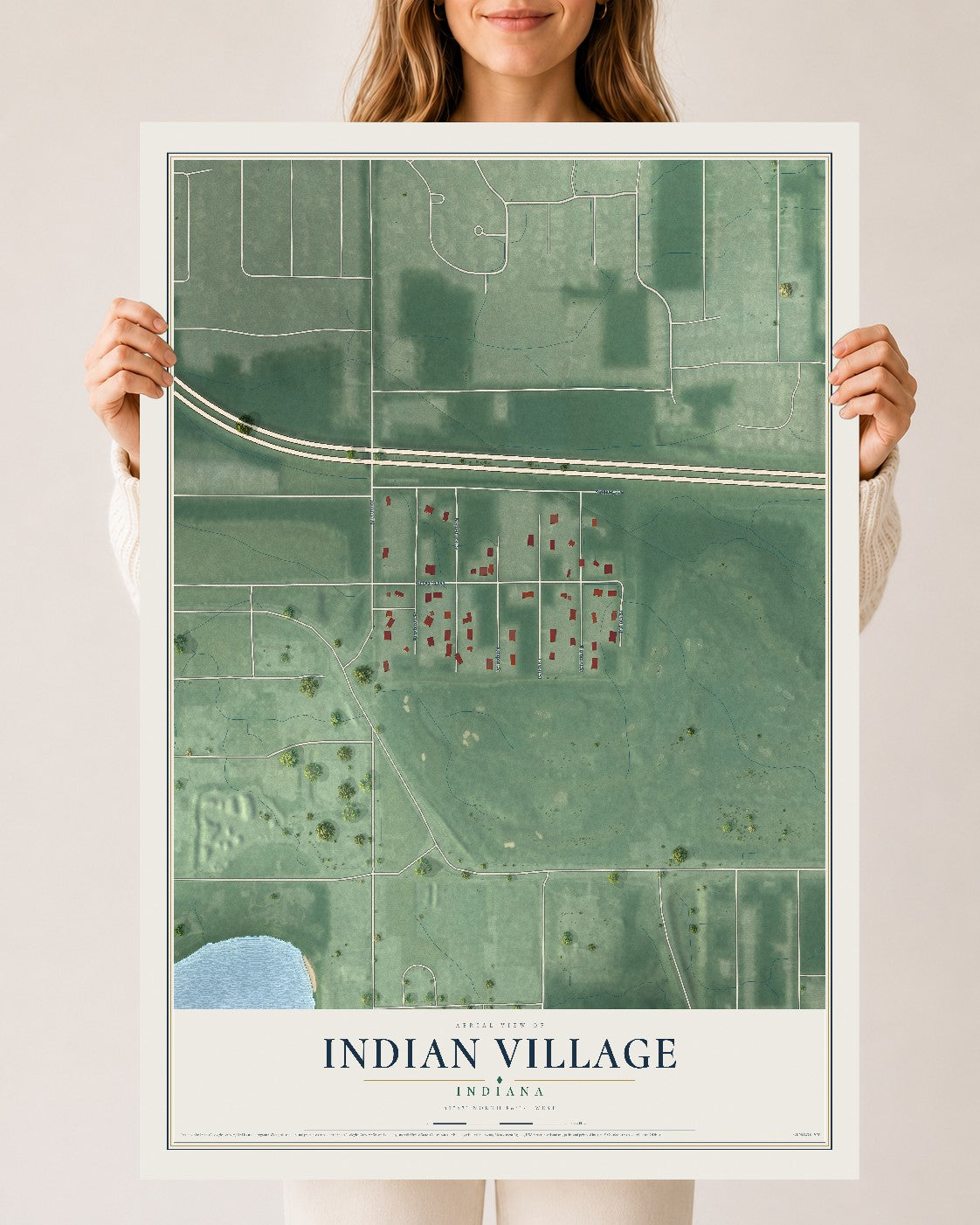 Map of Indian Village, Indiana, 24 x 36 inch unframed archival matte print