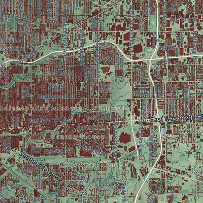 Close-up of the map of Indianapolis city (balance), Indiana print showing street and building detail