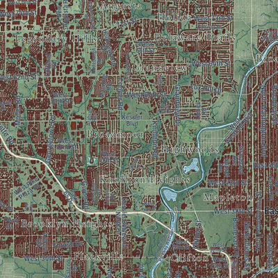 Second close-up of the map of Indianapolis city (balance), Indiana print showing more streets and buildings