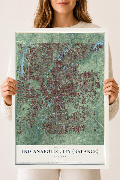 Map of Indianapolis city (balance), Indiana, 18 x 24 inch unframed archival matte print