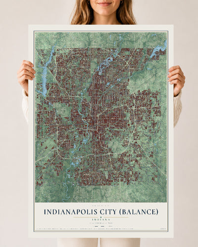 Map of Indianapolis city (balance), Indiana, 24 x 36 inch unframed archival matte print