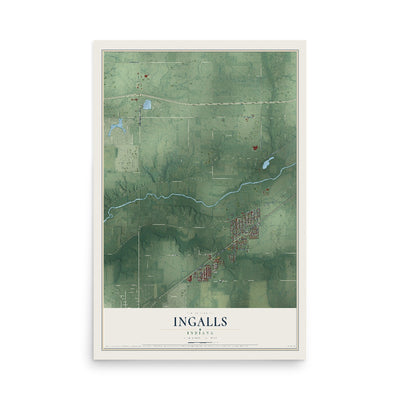 Map of Ingalls, Indiana, 12 x 18 inch unframed archival matte print