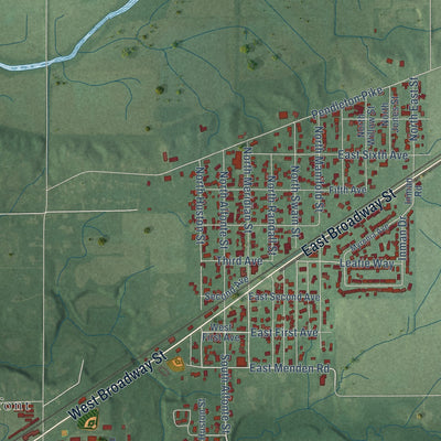 Close-up of the map of Ingalls, Indiana print showing street and building detail