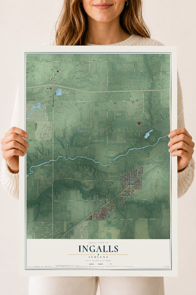 Map of Ingalls, Indiana, 18 x 24 inch unframed archival matte print