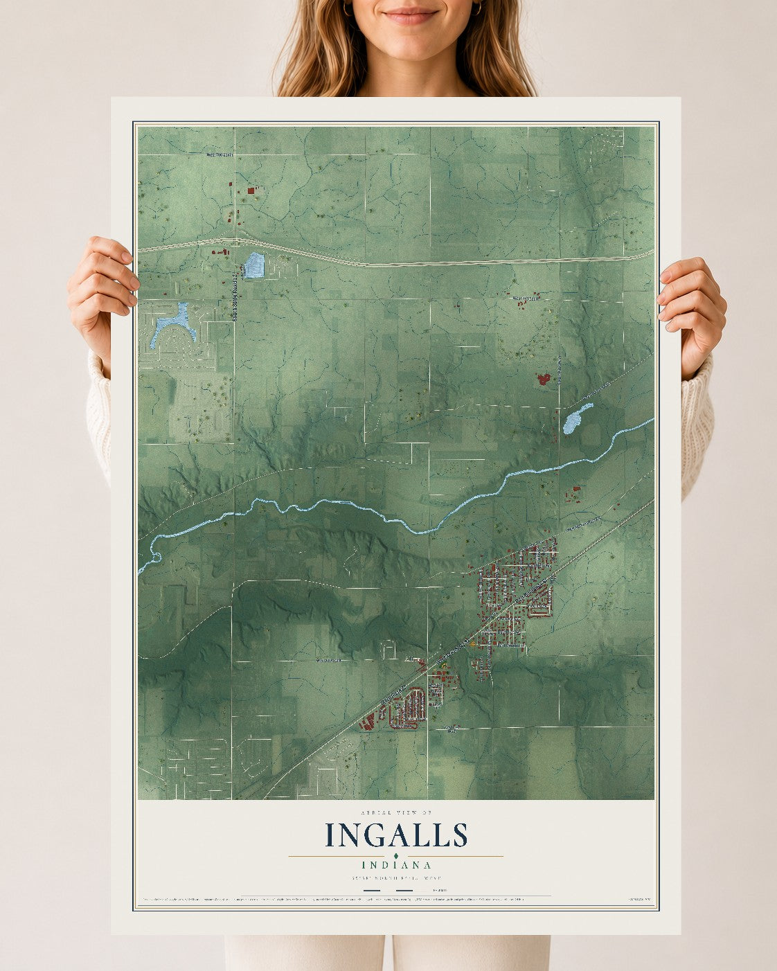 Map of Ingalls, Indiana, 24 x 36 inch unframed archival matte print