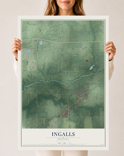 Map of Ingalls, Indiana, 24 x 36 inch unframed archival matte print