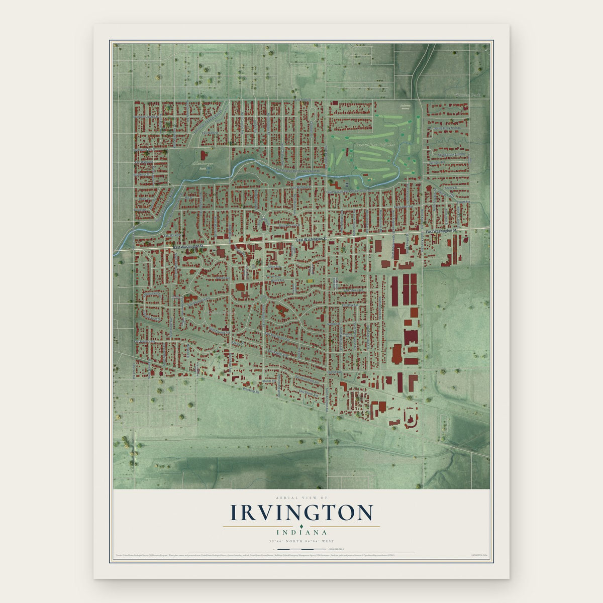 Irvington, Indiana map print, the full design