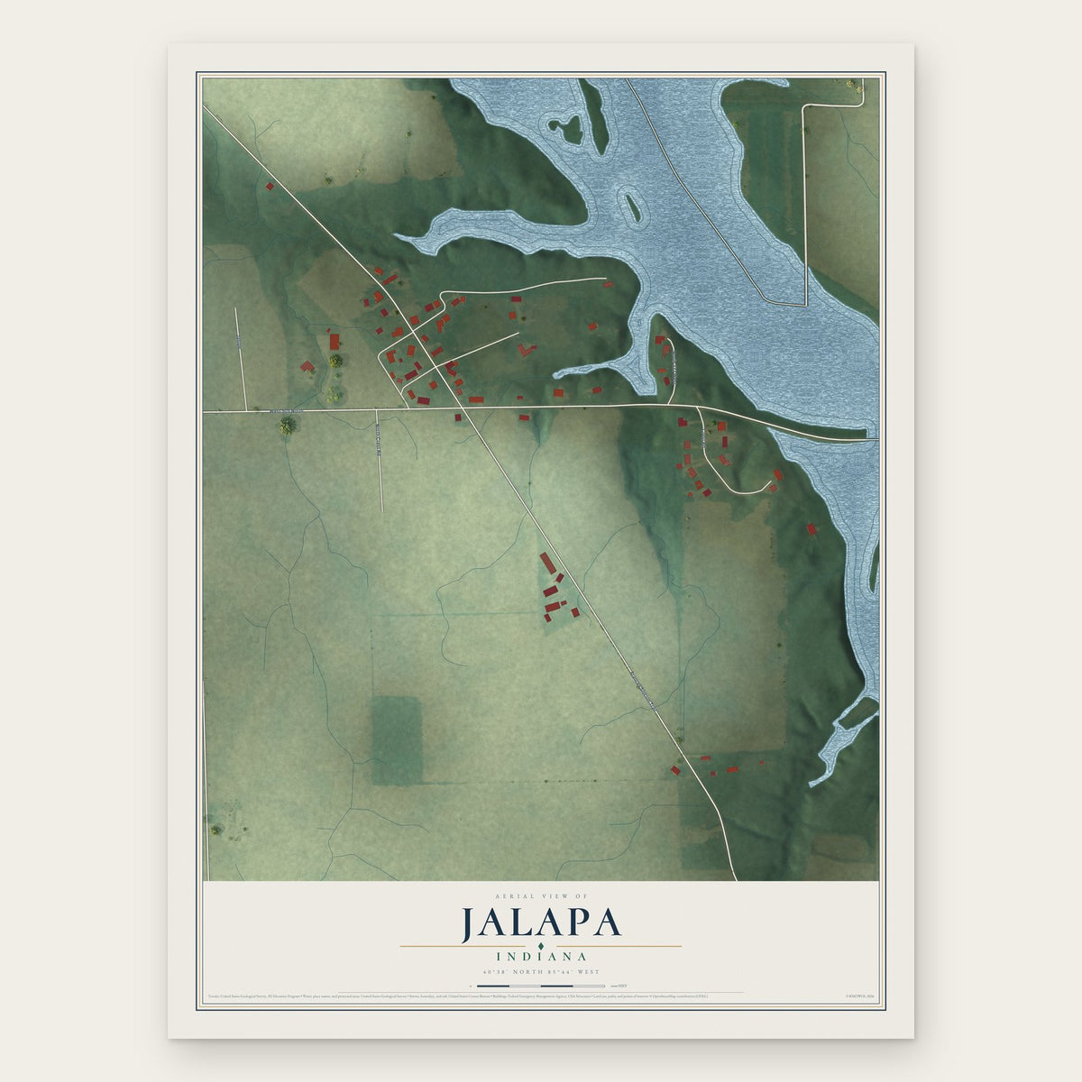 Jalapa, Indiana map print, the full design