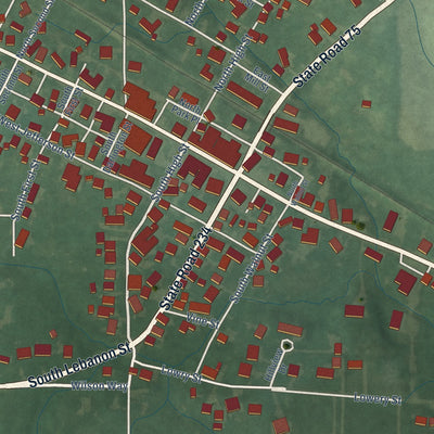 Close-up of the map of Jamestown, Indiana print showing street and building detail