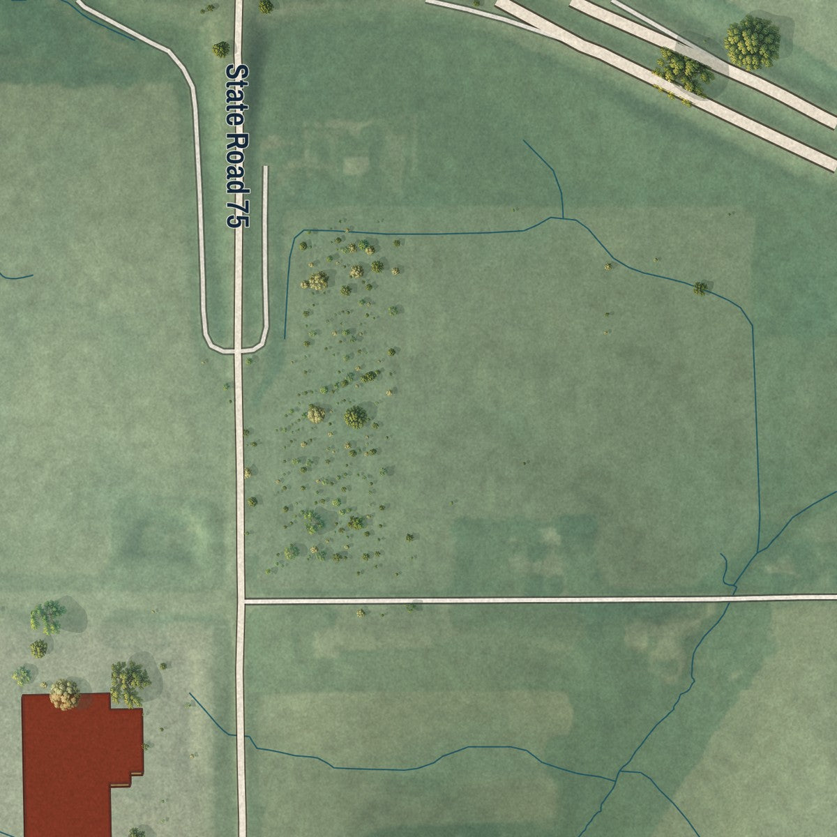 Second close-up of the map of Jamestown, Indiana print showing more streets and buildings