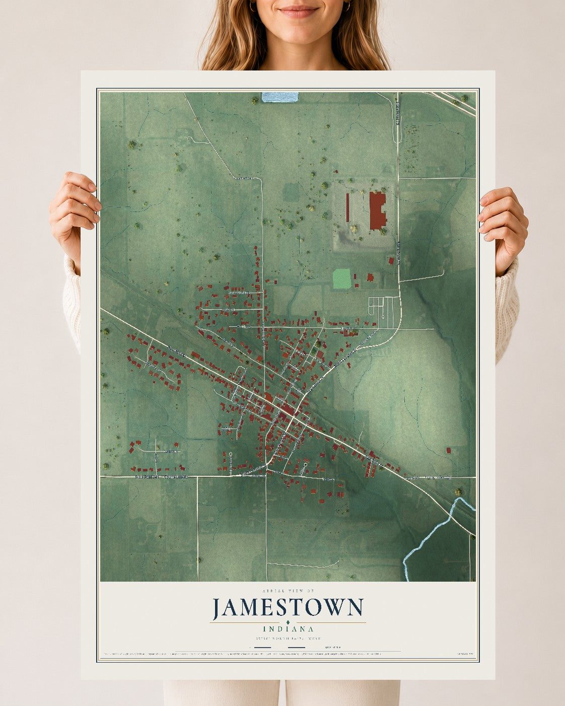 Map of Jamestown, Indiana, 24 x 36 inch unframed archival matte print
