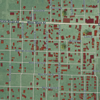 Close-up of the map of Jasonville, Indiana print showing street and building detail
