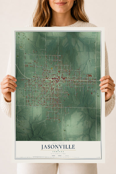 Map of Jasonville, Indiana, 18 x 24 inch unframed archival matte print