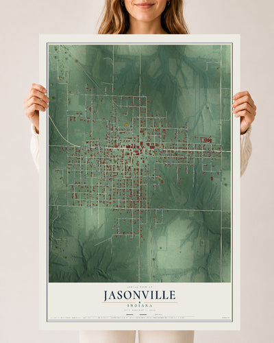 Map of Jasonville, Indiana, 24 x 36 inch unframed archival matte print