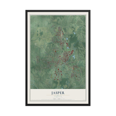 Map of Jasper, Indiana, 12 x 18 inch print in a black wood frame