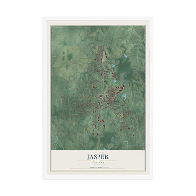 Map of Jasper, Indiana, 12 x 18 inch print in a white wood frame