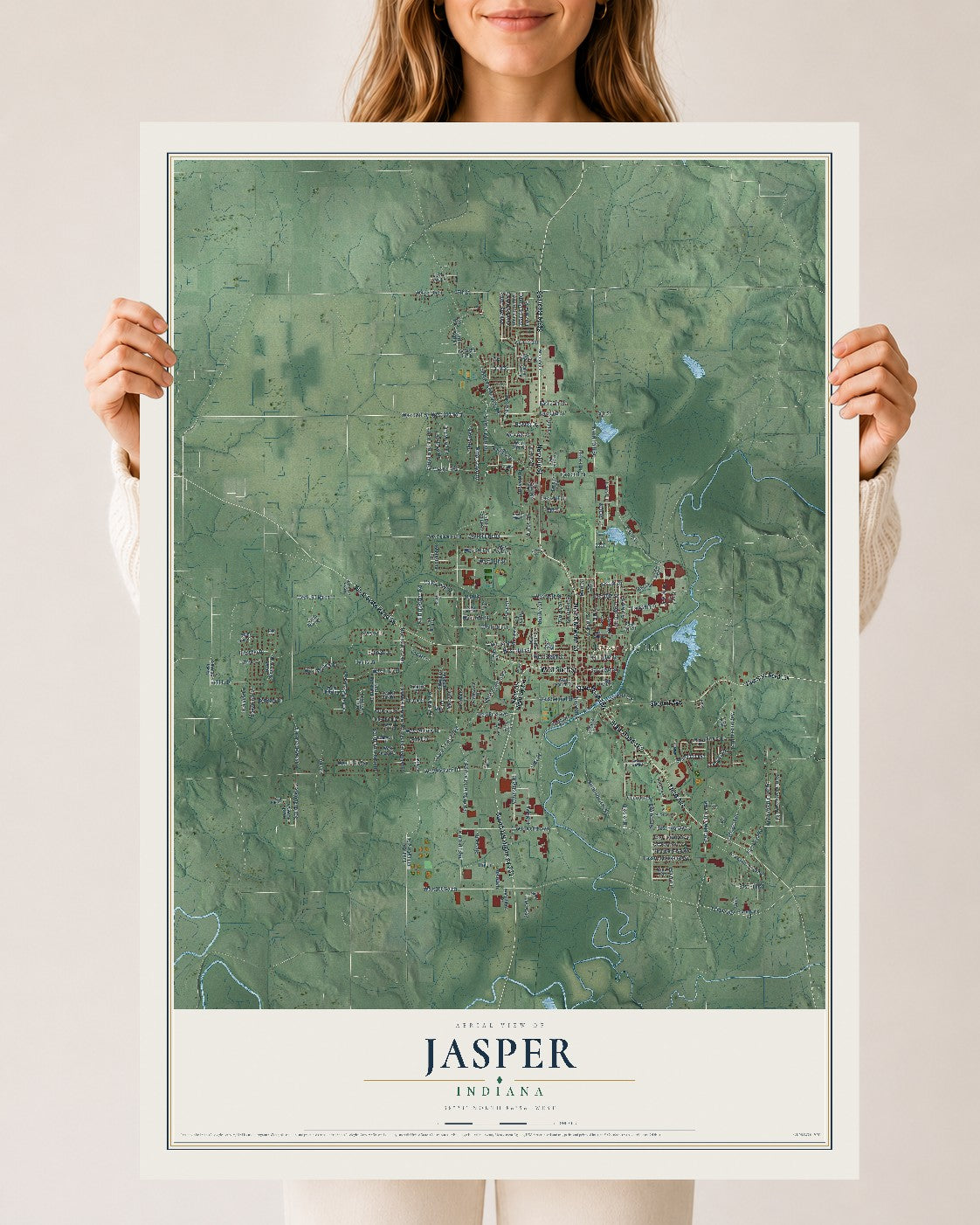 Map of Jasper, Indiana, 24 x 36 inch unframed archival matte print