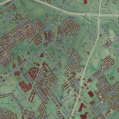 Close-up of the map of Jeffersonville, Indiana print showing street and building detail