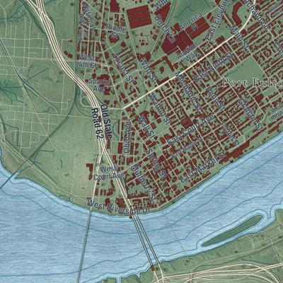 Second close-up of the map of Jeffersonville, Indiana print showing more streets and buildings