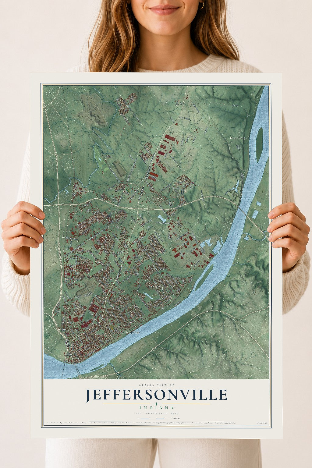 Map of Jeffersonville, Indiana, 18 x 24 inch unframed archival matte print