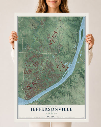 Map of Jeffersonville, Indiana, 24 x 36 inch unframed archival matte print