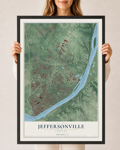 Map of Jeffersonville, Indiana, 24 x 36 inch print in a black wood frame