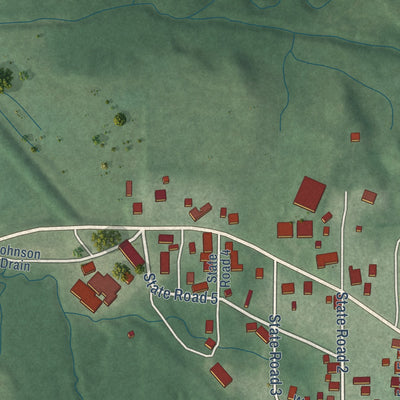 Close-up of the map of Johnson, Indiana print showing street and building detail