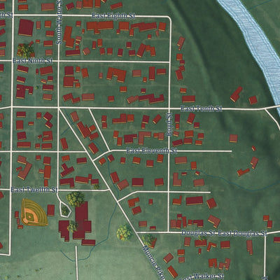 Close-up of the map of Jonesboro, Indiana print showing street and building detail