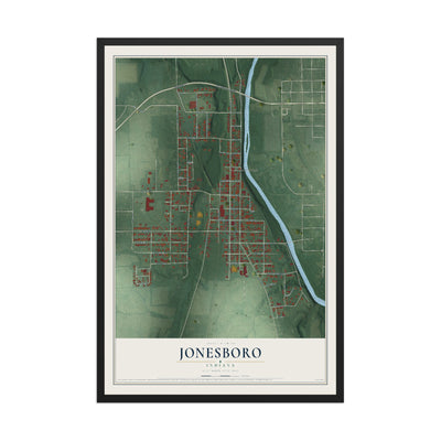 Map of Jonesboro, Indiana, 12 x 18 inch print in a black wood frame
