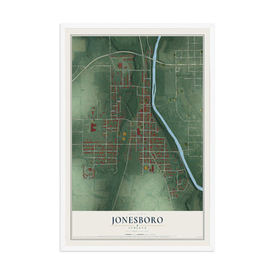 Map of Jonesboro, Indiana, 12 x 18 inch print in a white wood frame