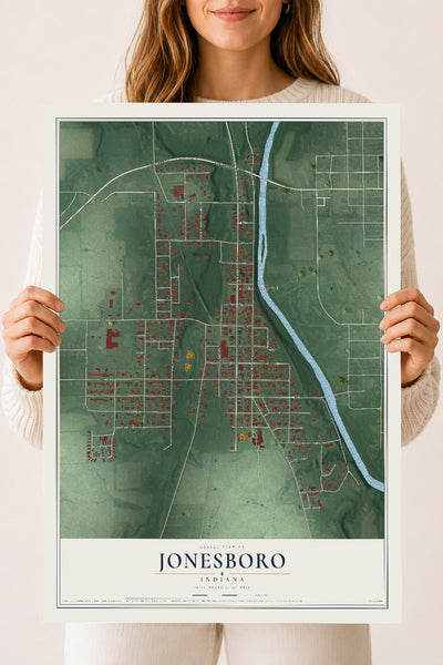 Map of Jonesboro, Indiana, 18 x 24 inch unframed archival matte print
