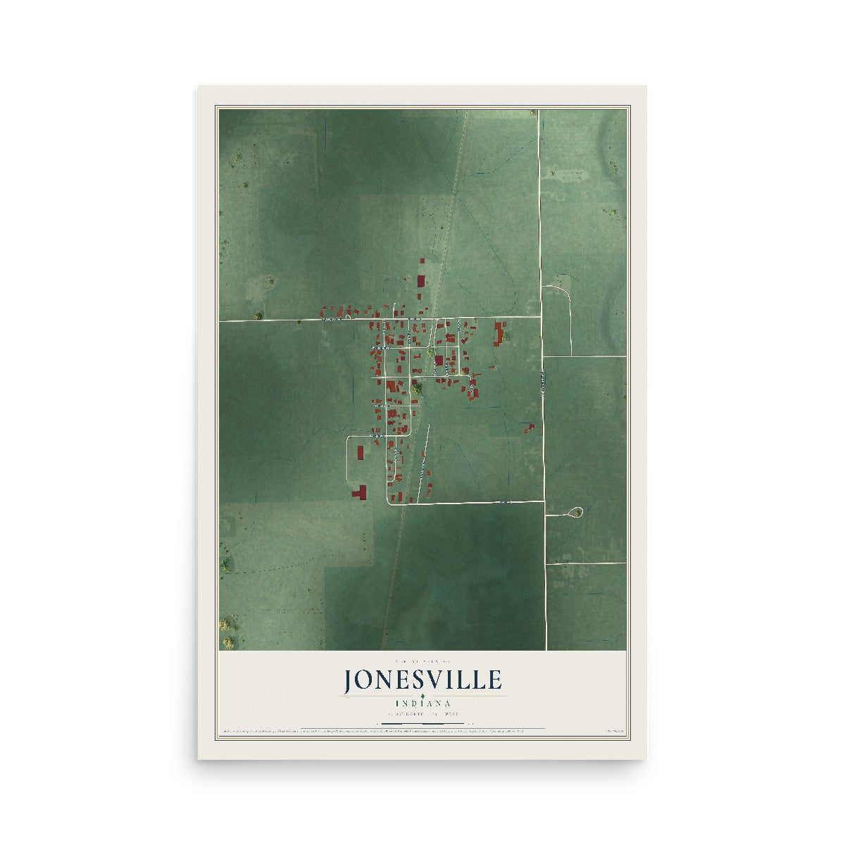 Map of Jonesville, Indiana, 12 x 18 inch unframed archival matte print
