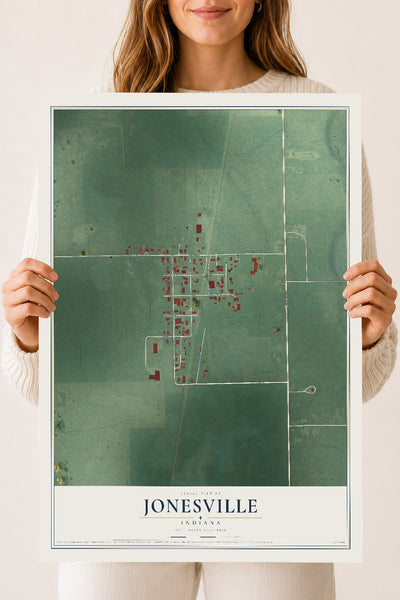 Map of Jonesville, Indiana, 18 x 24 inch unframed archival matte print