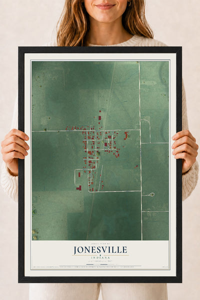 Map of Jonesville, Indiana, 18 x 24 inch print in a black wood frame