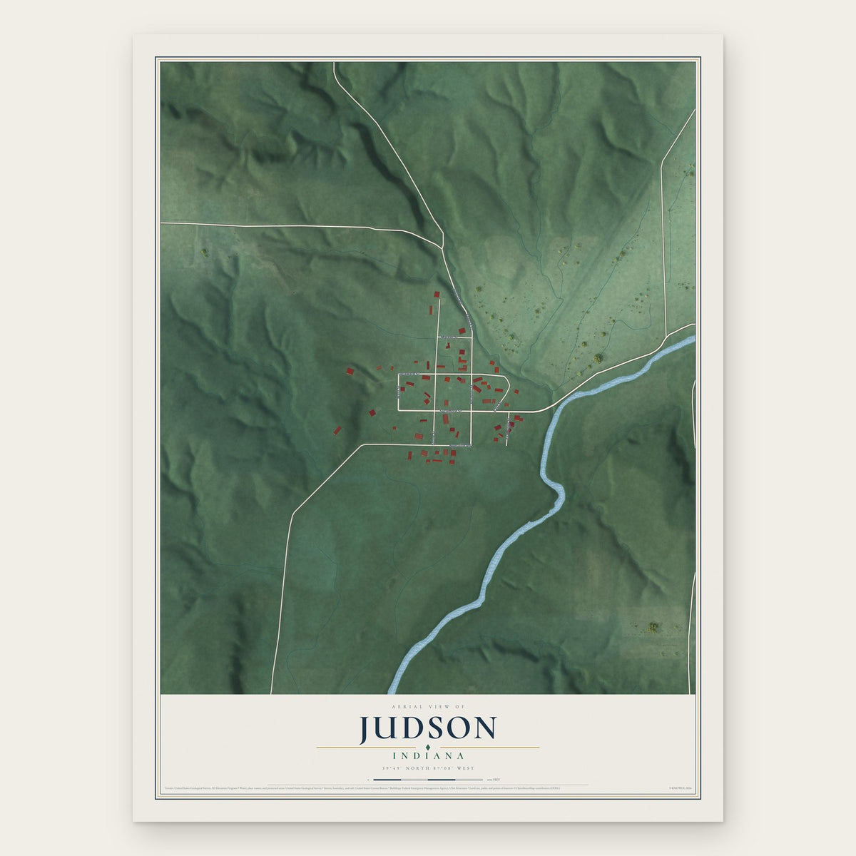 Judson, Indiana map print, the full design
