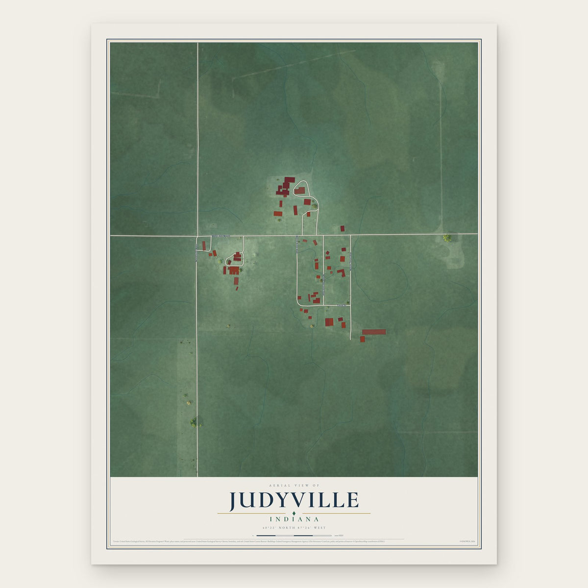 Judyville, Indiana map print, the full design