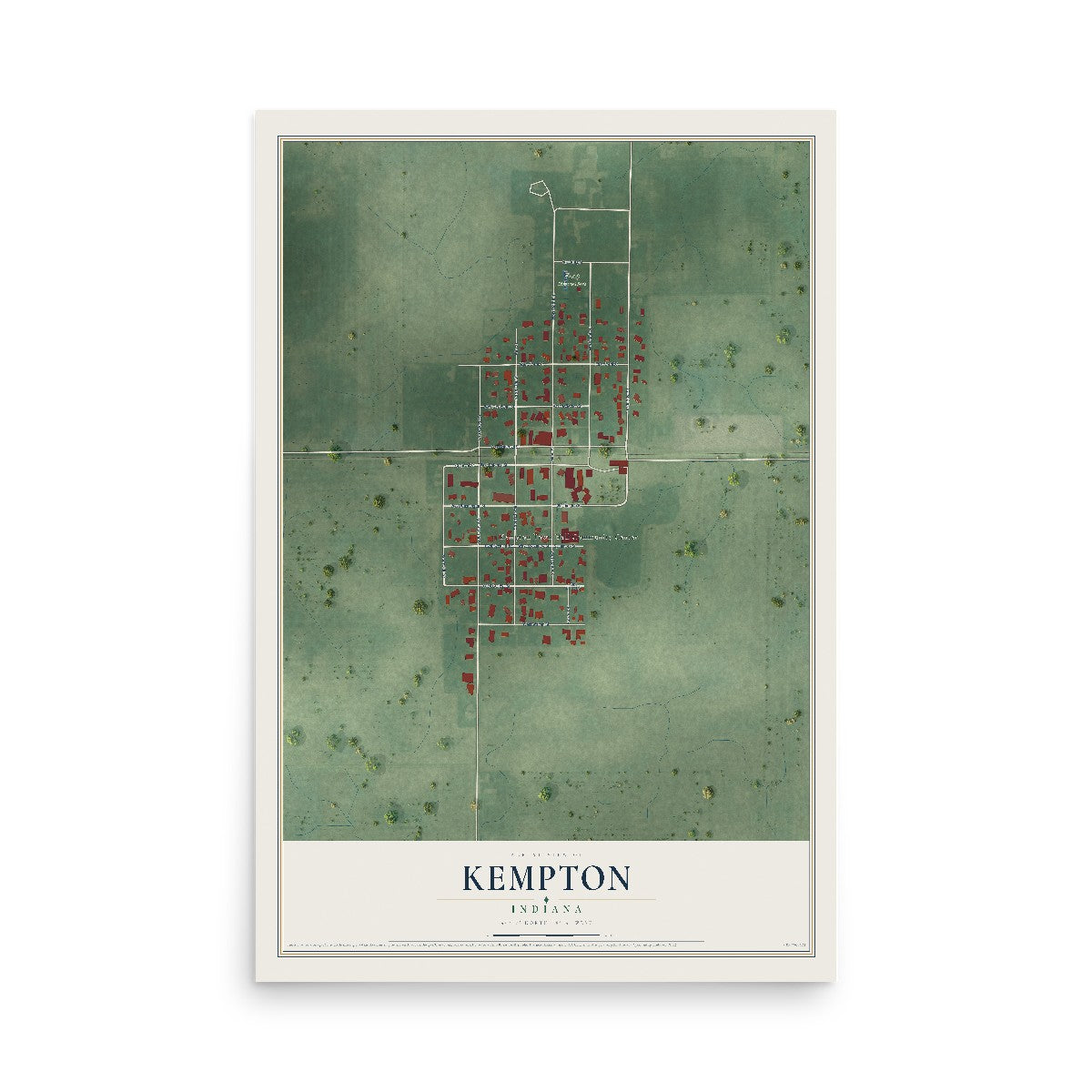 Map of Kempton, Indiana, 12 x 18 inch unframed archival matte print