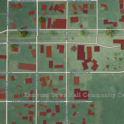 Close-up of the map of Kempton, Indiana print showing street and building detail