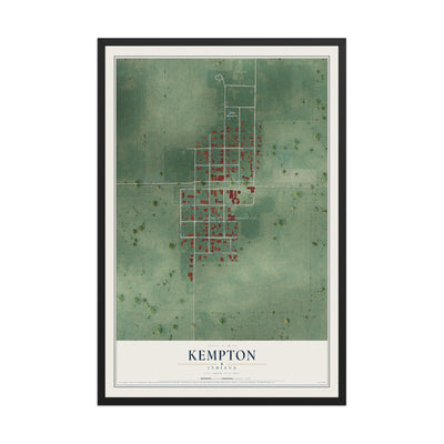 Map of Kempton, Indiana, 12 x 18 inch print in a black wood frame