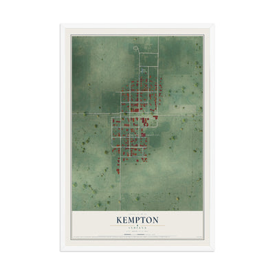 Map of Kempton, Indiana, 12 x 18 inch print in a white wood frame